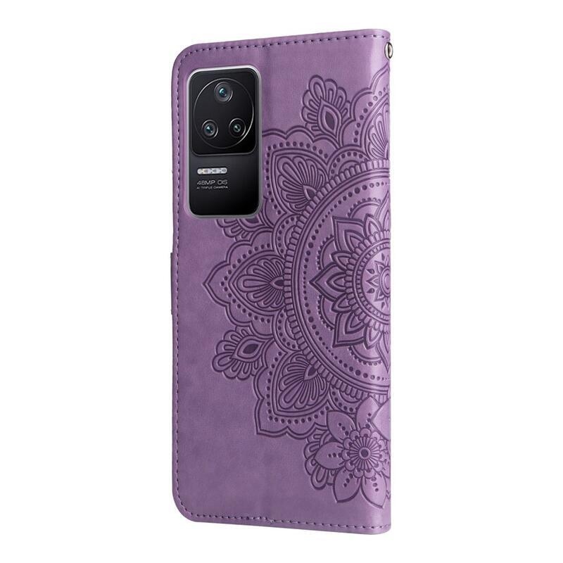 Mandala PU kožené peněženkové pouzdro na mobil Xiaomi Poco F4 5G - fialové