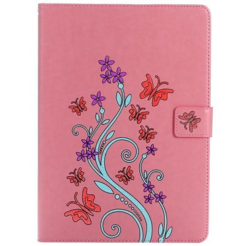 Motýlí PU kožené pouzdro na iPad Air - růžové