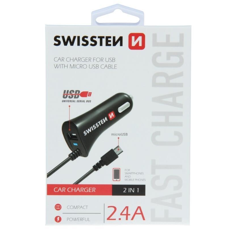 Nabíječka do auta Swissten CL adaptér micro USB a USB 2.4A - černá
