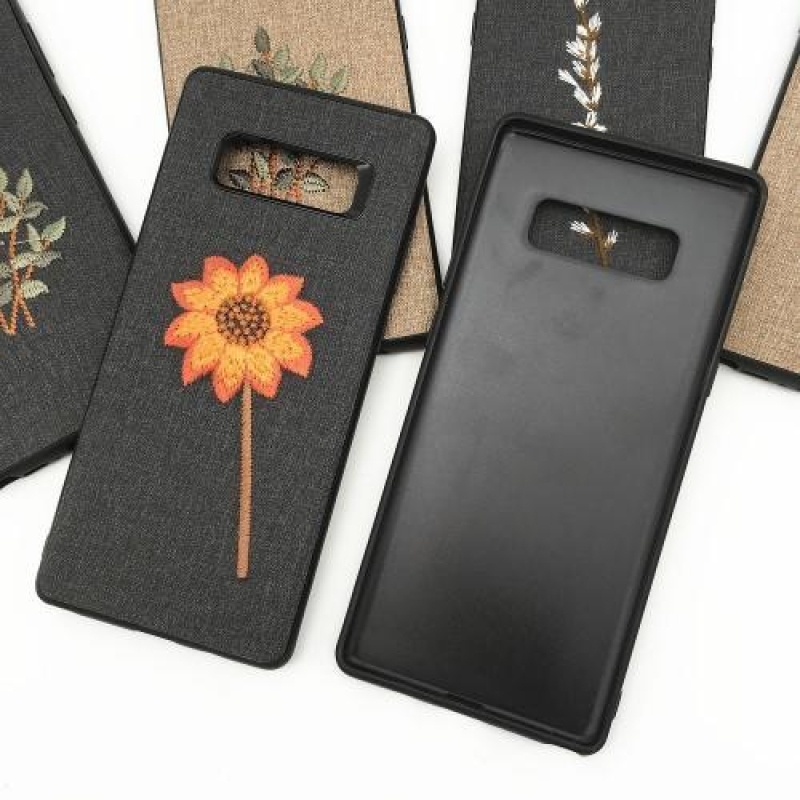 Natur gelový obal s textilním povrchem na Samsung Galaxy Note 8 - čerrná květina