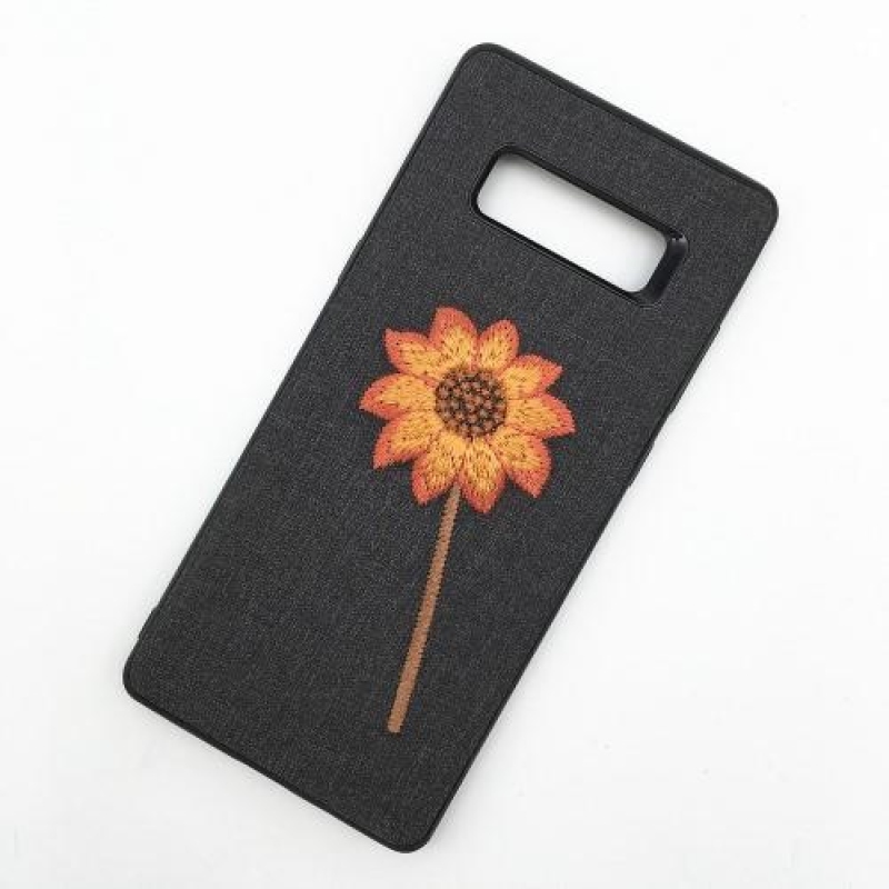 Natur gelový obal s textilním povrchem na Samsung Galaxy Note 8 - čerrná květina