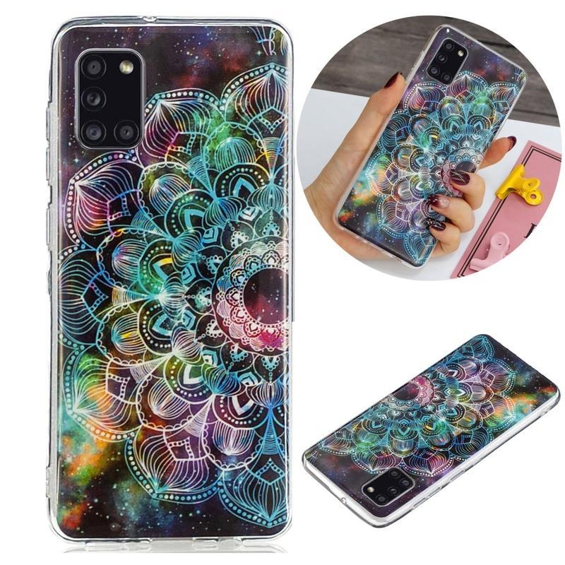 Noctilucent gelový obal na mobil Samsung Galaxy A31 - barevný květ mandala