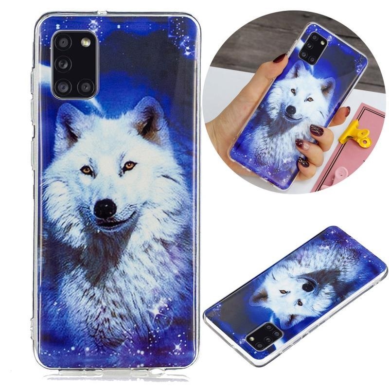 Noctilucent gelový obal na mobil Samsung Galaxy A31 - bílý vlk
