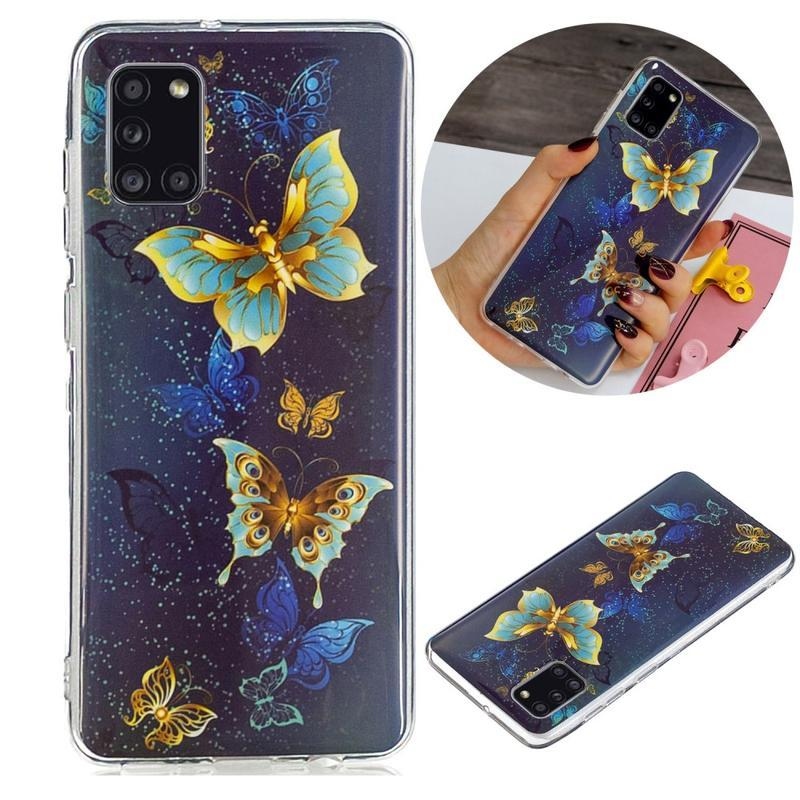 Noctilucent gelový obal na mobil Samsung Galaxy A31 - modrozlatí motýli