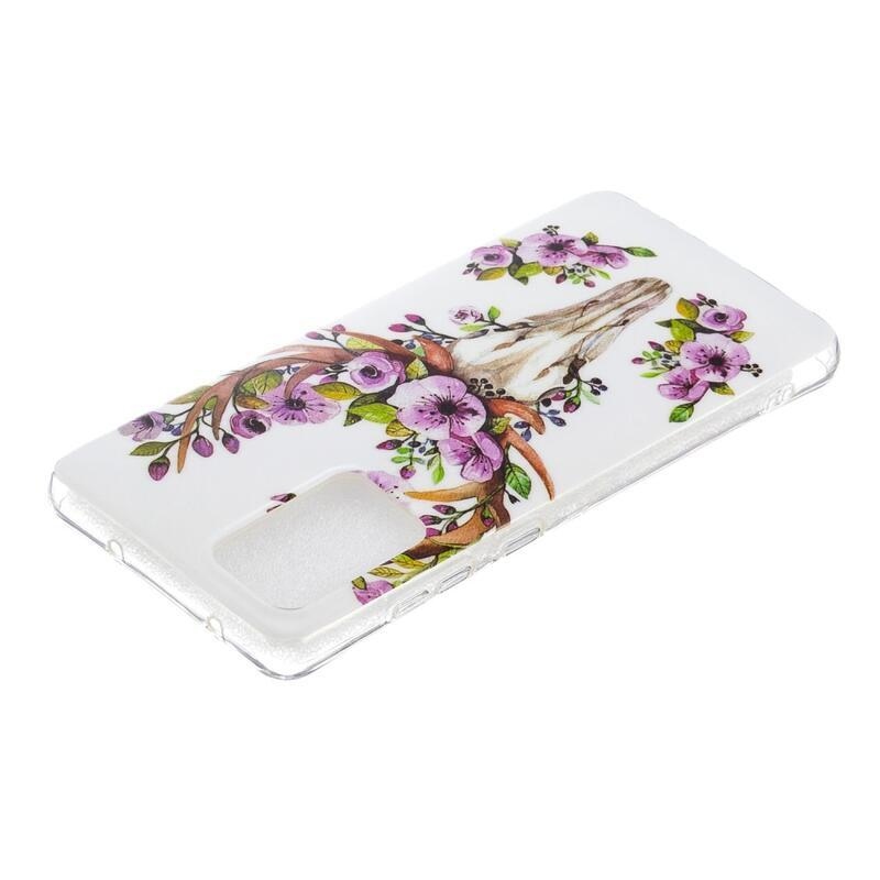 Noctilucent gelový obal na mobil Samsung Galaxy A52 5G/4G/A52s 5G - lebka a květiny
