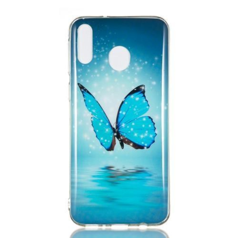 Noctilucent gelový obal na mobil Samsung Galaxy M20 - modrý motýl