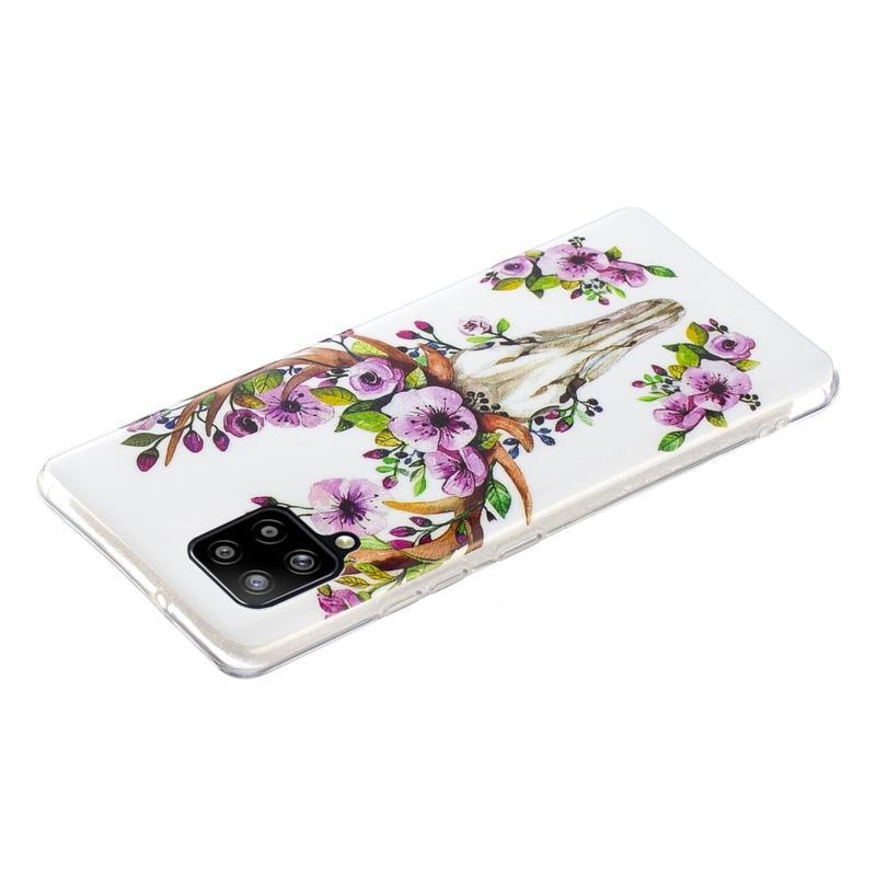 Noctilucent gelový obal pro mobil Samsung Galaxy A42 5G - květy a lebka soba