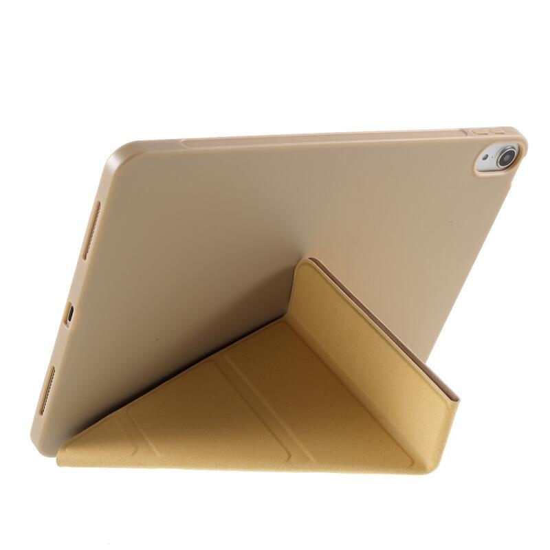 Origami skládací PU kožené peněženkové pouzdro na tablet iPad Air (2020)/Air (2022) - světlehnědé