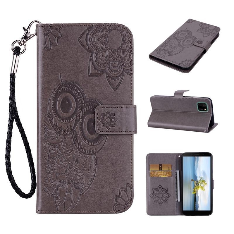 Owl PU kožené peněženkové pouzdro na mobil Huawei Y5p/Honor 9S - šedé