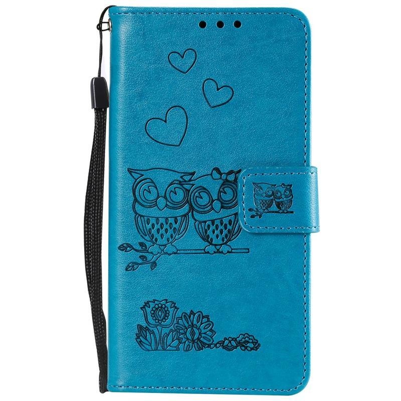 Owls PU kožené peněženkové pouzdro na mobil Huawei P40 - modré