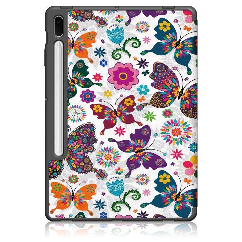 Patte chytré PU kožené pouzdro na tablet Samsung Galaxy Tab S7 FE T736 - květiny a motýli