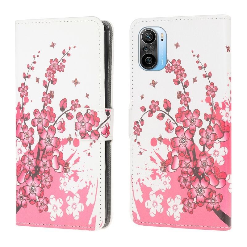 Patte peněženkové pouzdro na mobil Xiaomi Poco F3 - růžovobílé květy