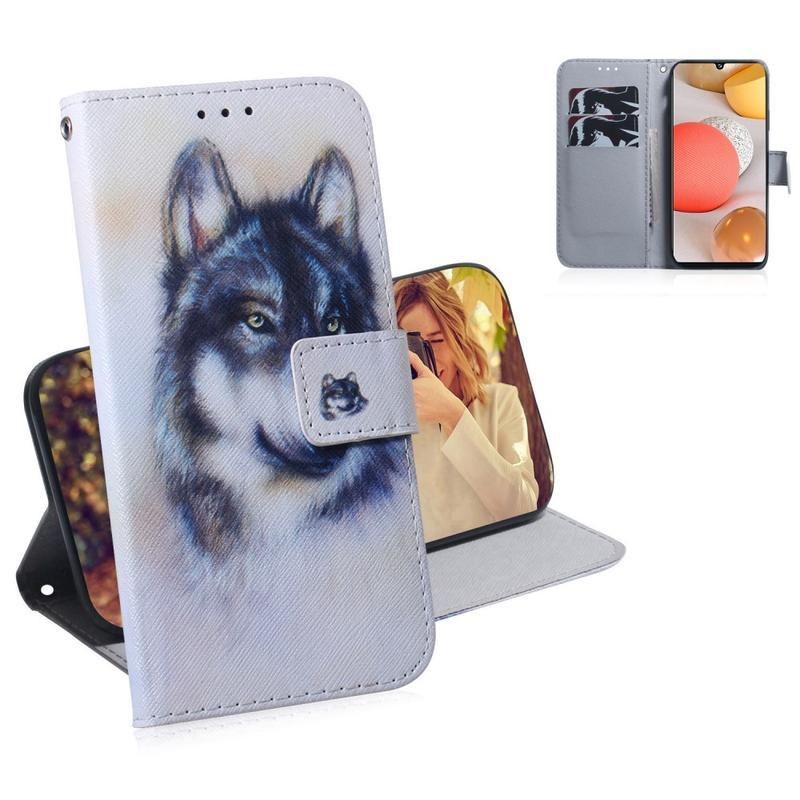 Patte PU kožené peněženkové pouzdro na mobil Samsung Galaxy A42 5G - vlk