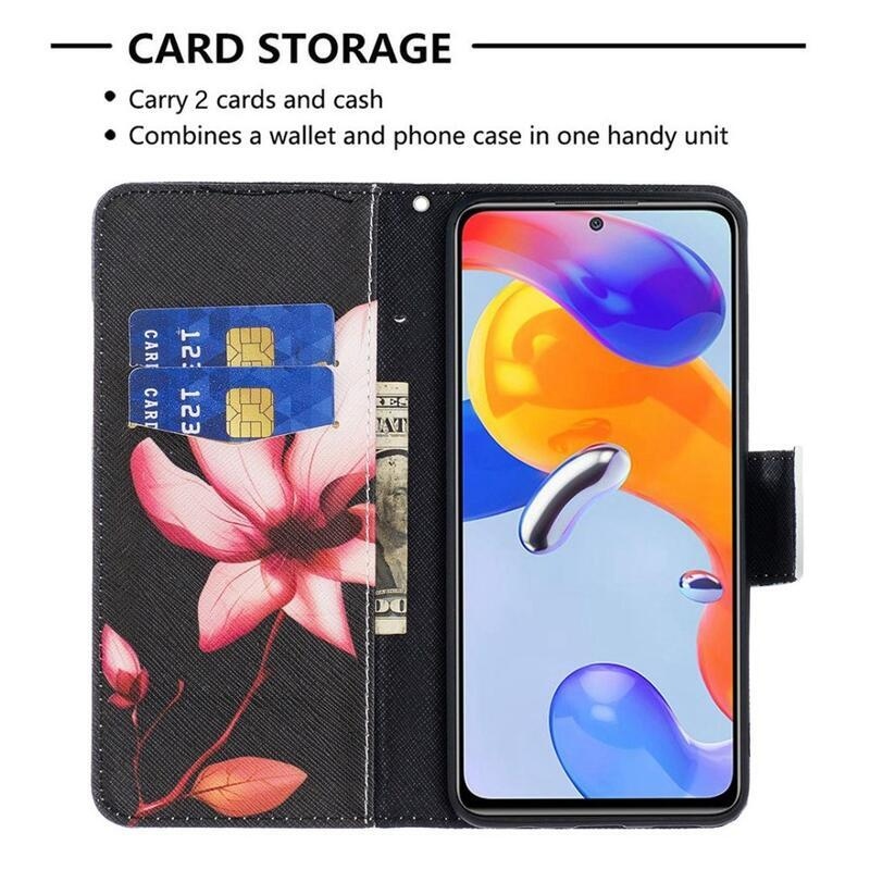 Patte PU kožené peněženkové pouzdro na mobil Xiaomi Poco M4 Pro 4G - růžový květ