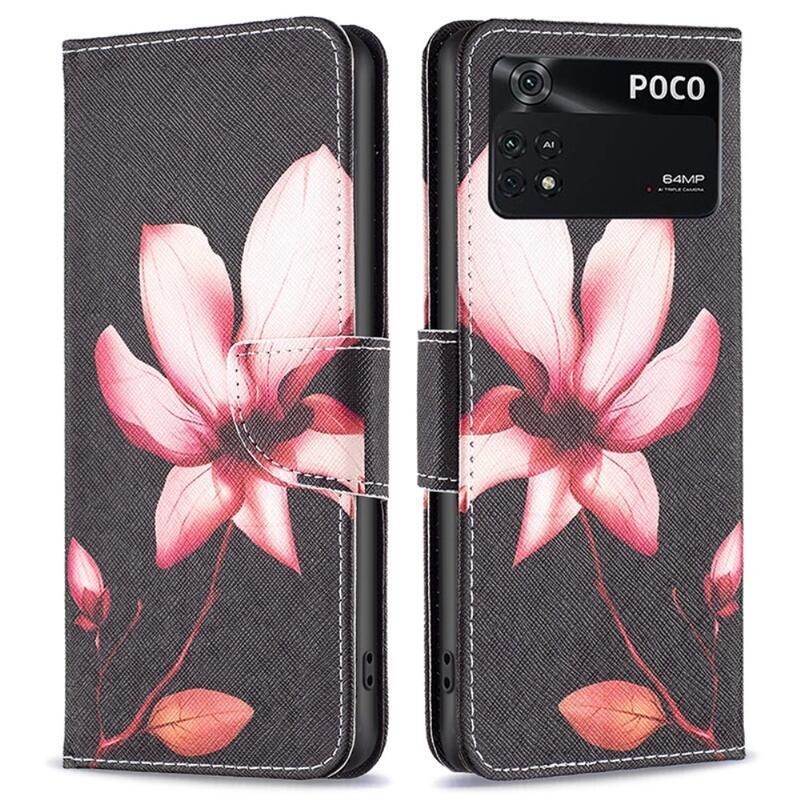 Patte PU kožené peněženkové pouzdro na mobil Xiaomi Poco M4 Pro 4G - růžový květ