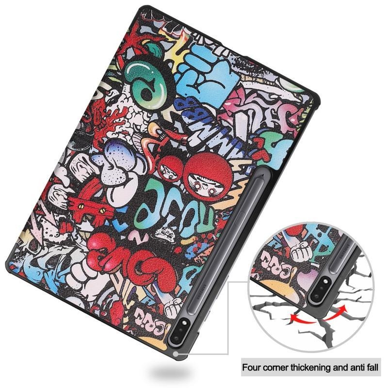 Patte PU kožené peněženkové pouzdro na tablet Samsung Galaxy Tab S7 Plus - graffiti