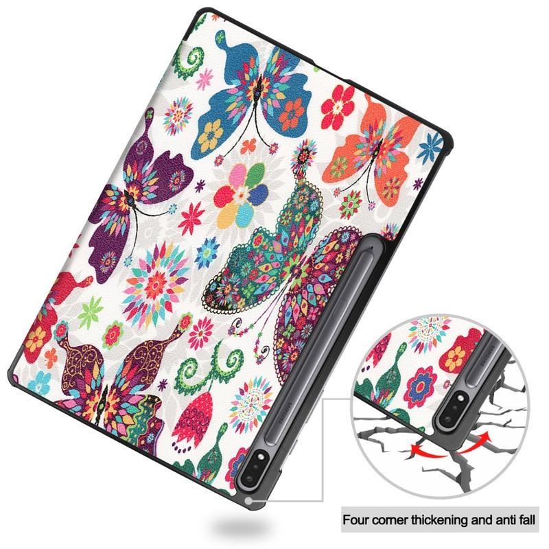 Patte PU kožené peněženkové pouzdro na tablet Samsung Galaxy Tab S7 Plus - květiny a motýli
