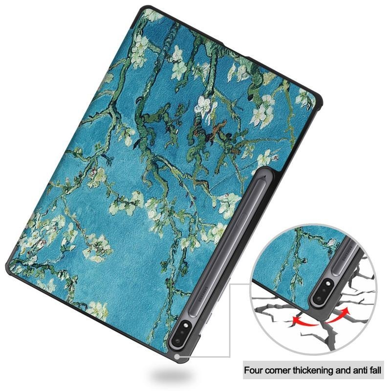 Patte PU kožené peněženkové pouzdro na tablet Samsung Galaxy Tab S7 Plus - strom s květy