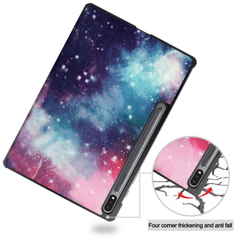 Patte PU kožené peněženkové pouzdro na tablet Samsung Galaxy Tab S7 Plus - vesmír