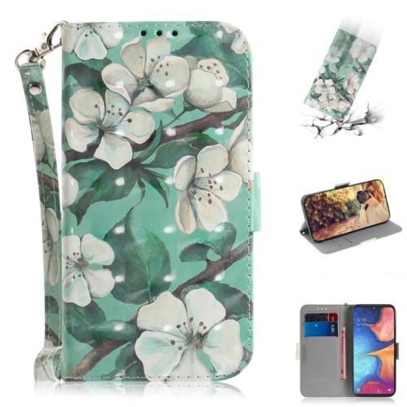 Pattern PU kožené peněženkové pouzdro na mobil Samsung Galaxy A20e - krásné květy