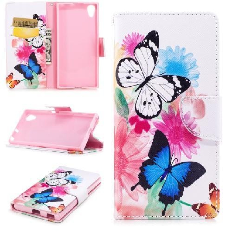 Pattern PU kožené peněženkové pouzdro na mobil Sony Xperia XA1 Plus - motýli a květy