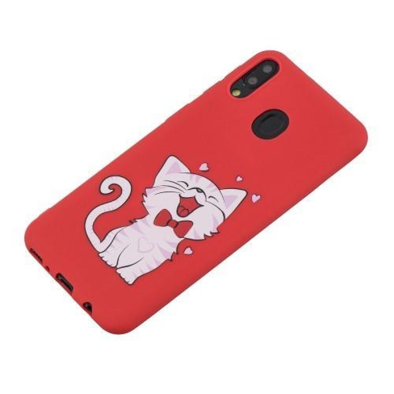 Patterns matný gelový obal na mobil Samsung Galaxy M20 - červený / kočka
