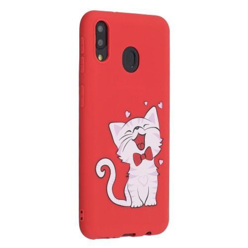 Patterns matný gelový obal na mobil Samsung Galaxy M20 - červený / kočka