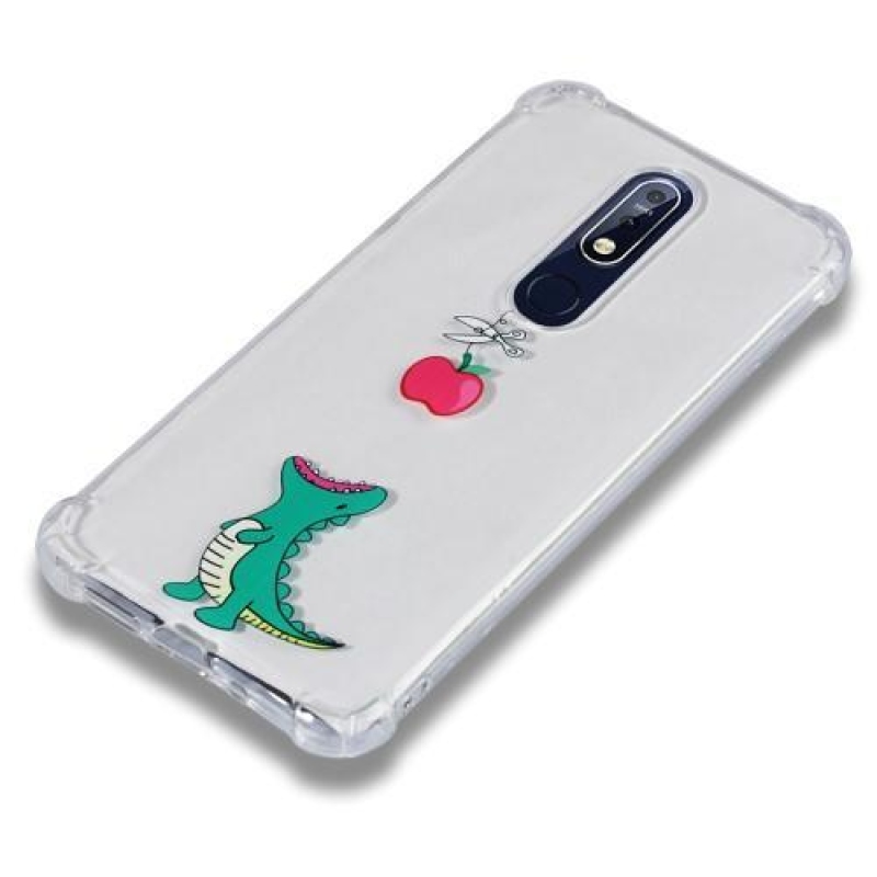 Patty gelový obal se zesílenými rohy na mobil Nokia 7.1 - dinosaur a jablko