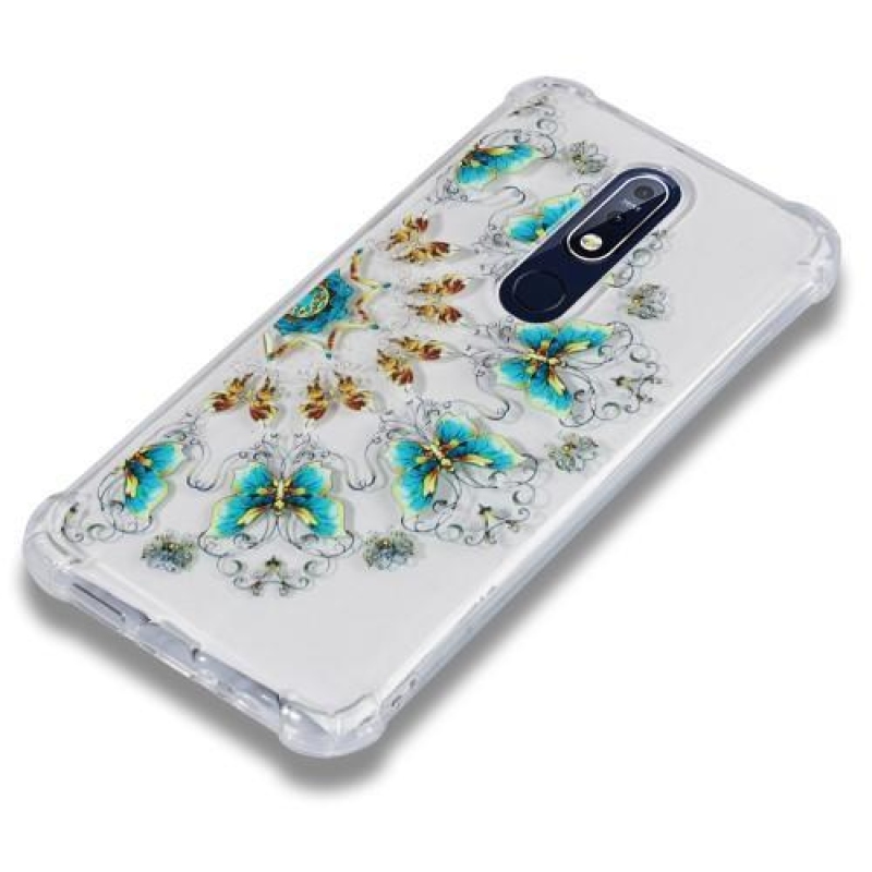 Patty gelový obal se zesílenými rohy na mobil Nokia 7.1 - modrý a zlatý motýl