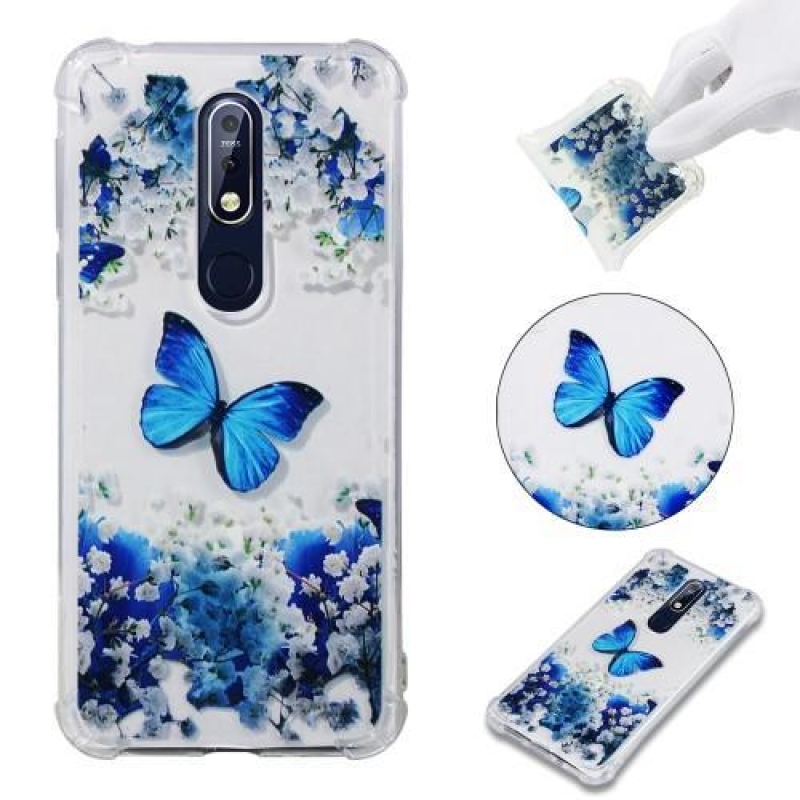 Patty gelový obal se zesílenými rohy na mobil Nokia 7.1 - modrý motýl a květina