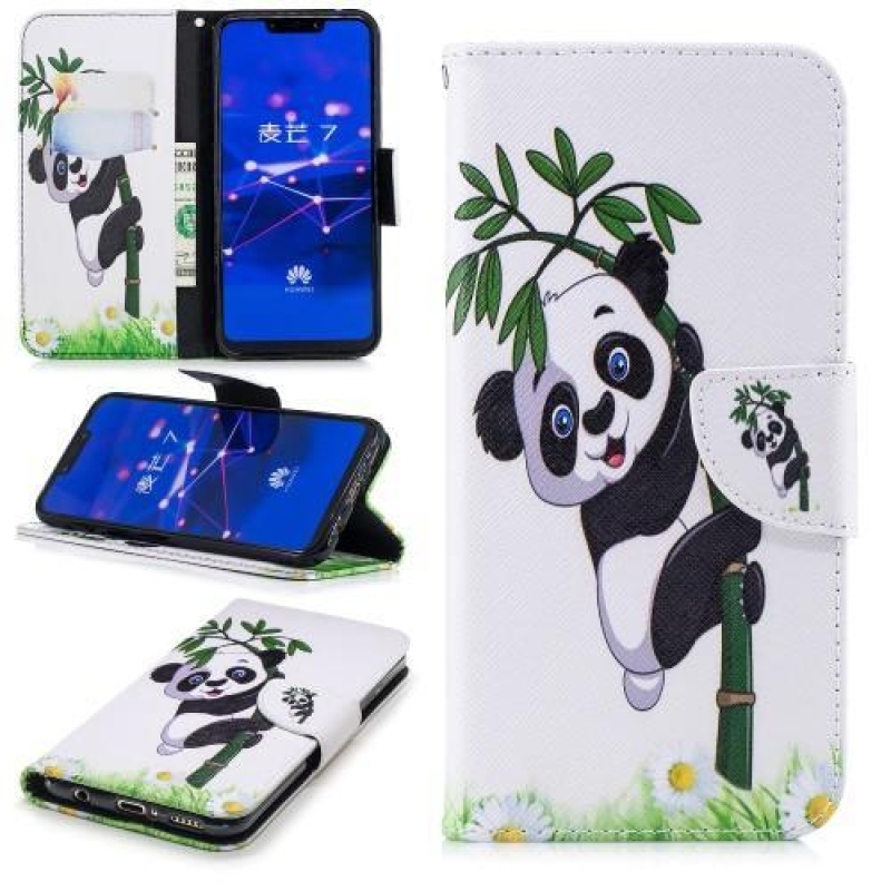 Patty PU kožené flipové pouzdro se stojánkem na Huawei Mate 20 Lite - panda na bambusu