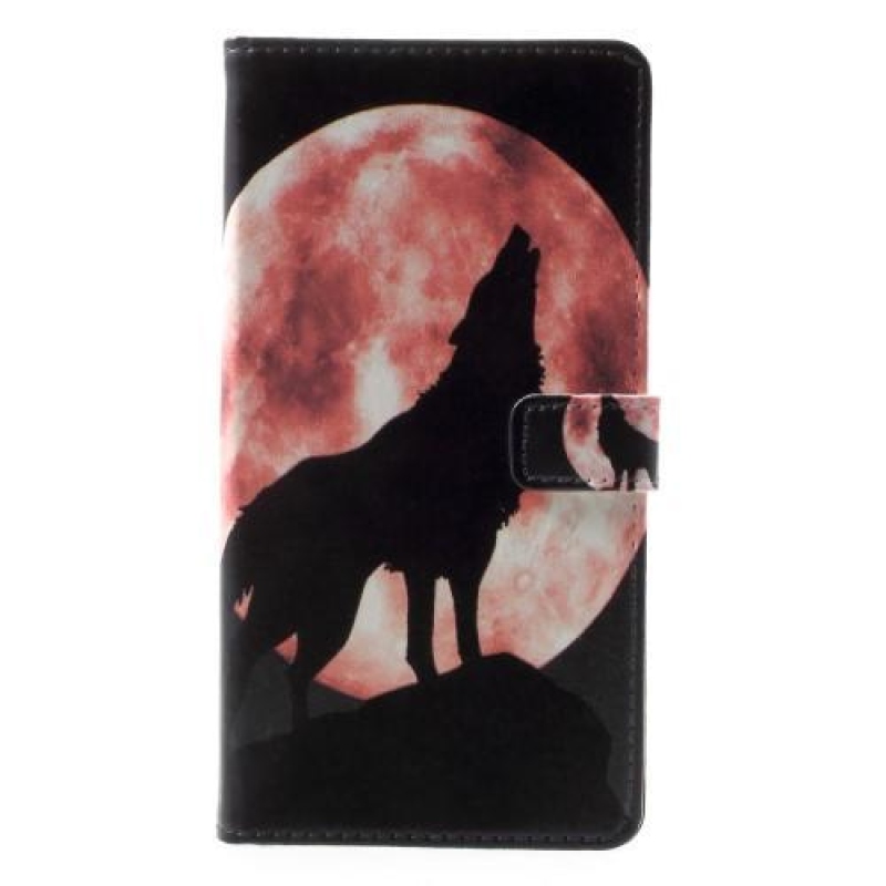 Patty PU kožené peněženkové pouzdro na mobil Sony Xperia XA1 Plus - vlk vyjící na měsíc