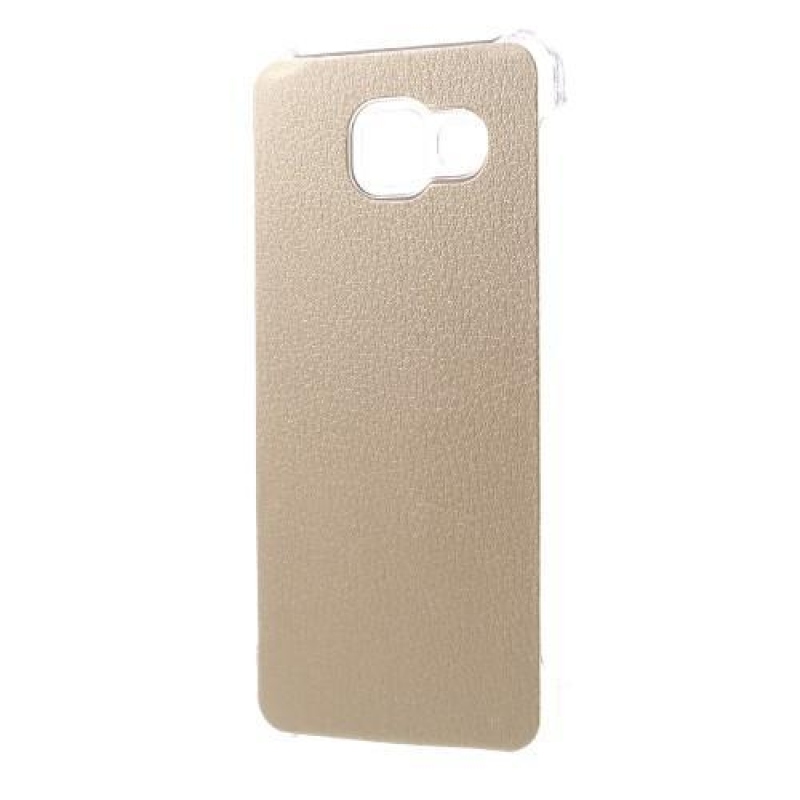 Plastový obal s koženkovým plátem na Samsung Galaxy A3 (2016) - zlatý