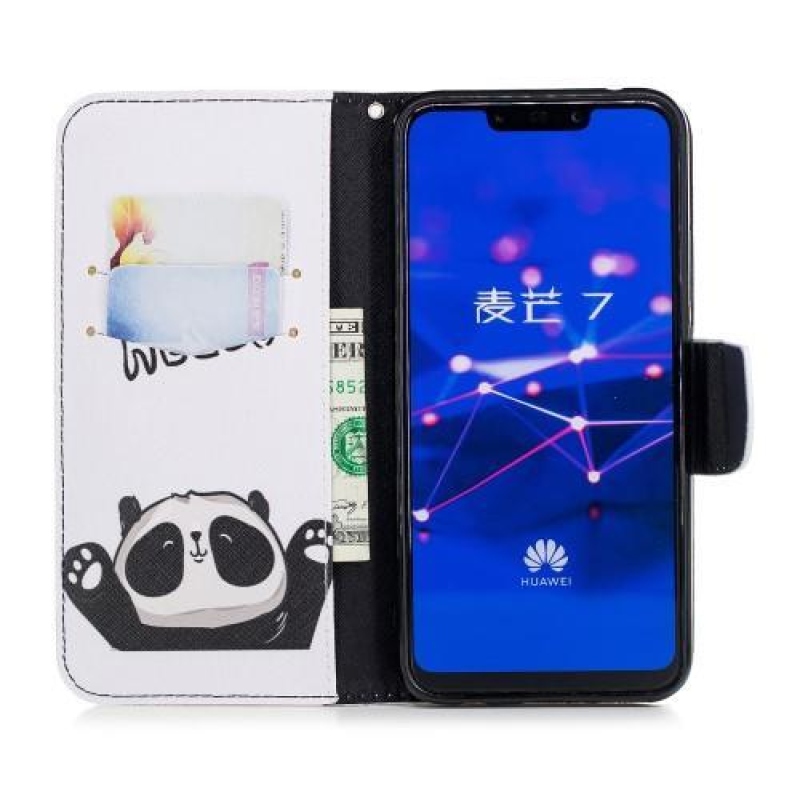 Print PU kožené peněženkové pouzdro na mobil Huawei Mate 20 Lite - hello panda