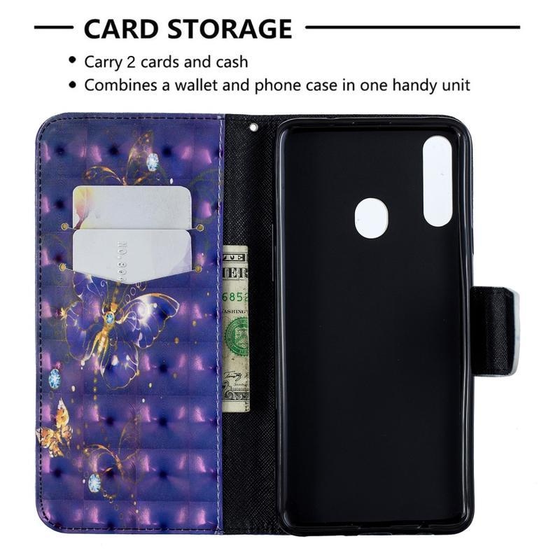 Print PU kožené peněženkové pouzdro na mobil Samsung Galaxy A20s - živí motýli