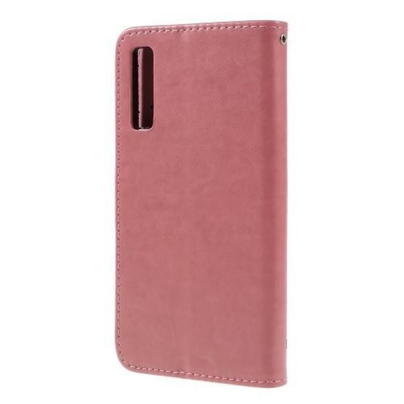 Print PU kožené peněženkové pouzdro na mobil Samsung Galaxy A7 (2018) - růžové