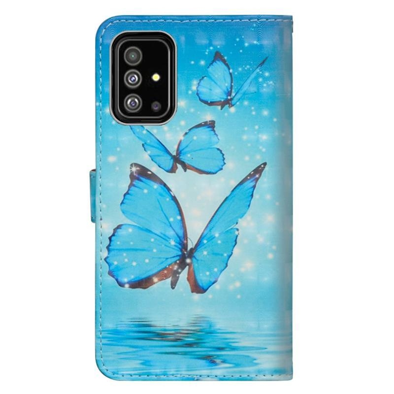 Print PU kožené peněženkové pouzdro pro mobil Samsung Galaxy A51 - modří motýli