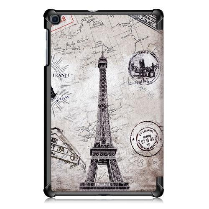 Print PU kožené pouzdro pro tablet Samsung Galaxy Tab 10.1 (2019) T515/T510 - Eiffelova věž a mapa