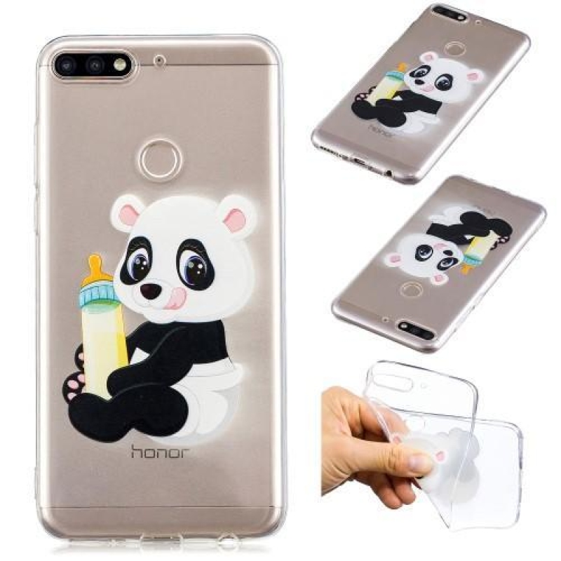 Print silikonový obal pro Honor 7C a Huawei Y7 Prime (2018) - panda s lahví