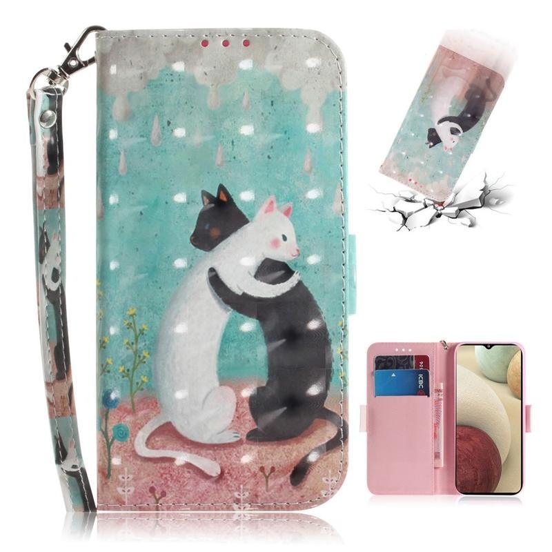 Printy PU kožené peněženkové pouzdro na mobil Samsung Galaxy A12/M12 - černá a bílá kočka