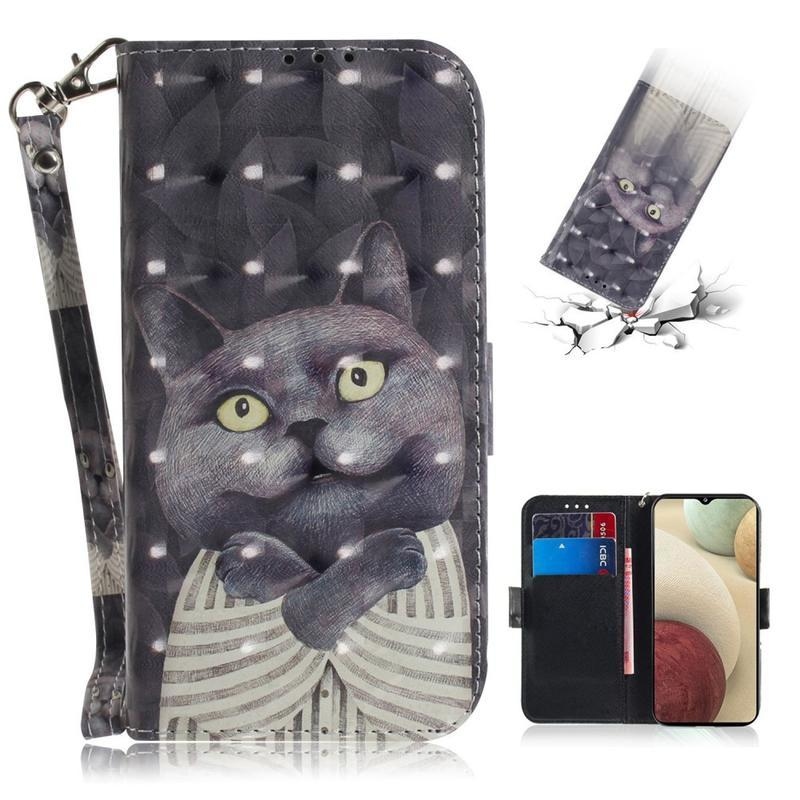 Printy PU kožené peněženkové pouzdro na mobil Samsung Galaxy A12/M12 - kočka