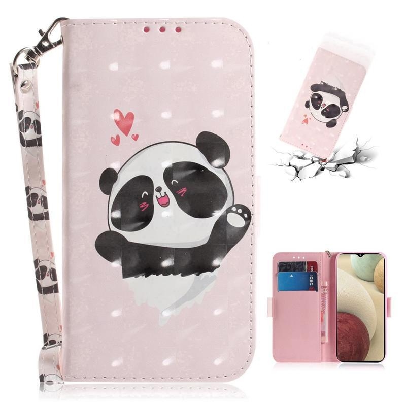 Printy PU kožené peněženkové pouzdro na mobil Samsung Galaxy A12/M12 - roztomilá panda