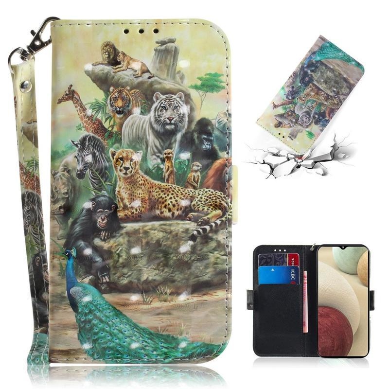 Printy PU kožené peněženkové pouzdro na mobil Samsung Galaxy A12/M12 - zvířata