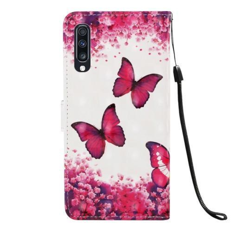 Printy PU kožené peněženkové pouzdro na Samsung Galaxy A70 - motýl a květiny