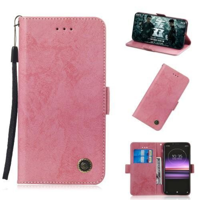Retro PU kožené peněženkové pouzdro na mobil Sony Xperia 1 - růžový