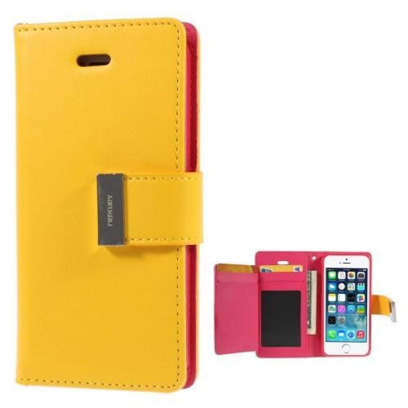 Rich PU kožené peněženkové pouzdro na iPhone 5 a 5S - žluté