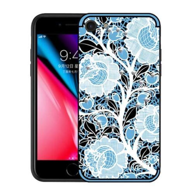 Roses gelový obal s krystaly na iPhone 8 a iPhone 7 - modrý