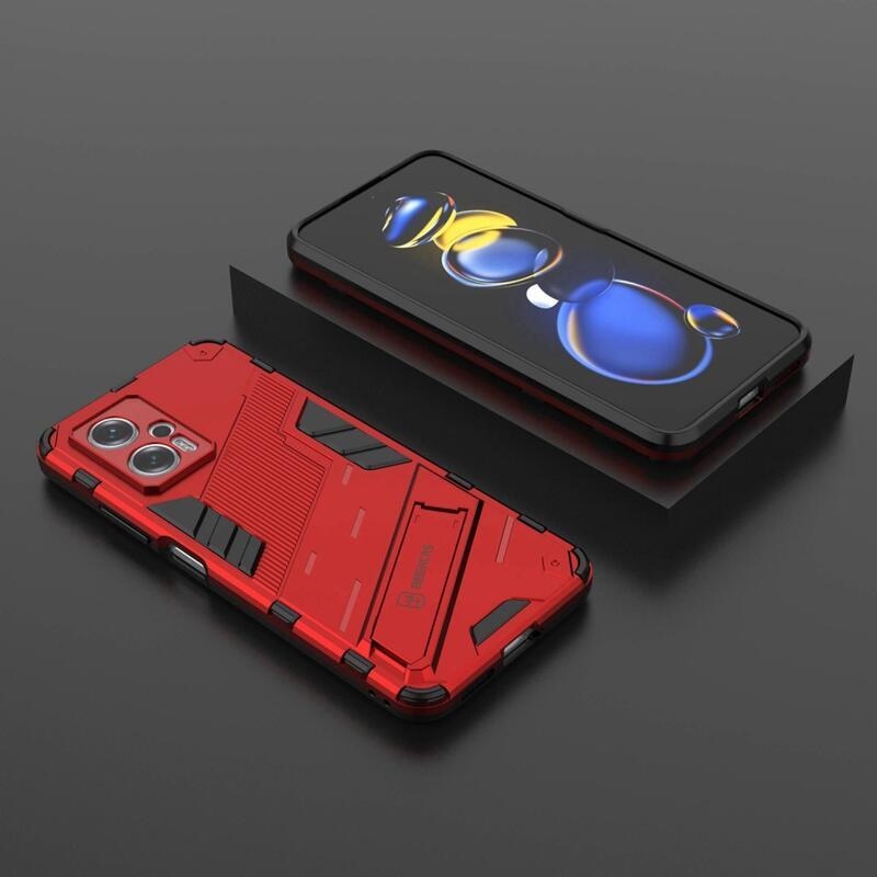 Shell odolný hybridný kryt s výklopným stojánkem na mobil Xiaomi Poco X4 GT 5G - červený