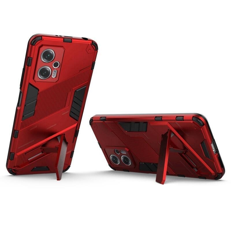 Shell odolný hybridný kryt s výklopným stojánkem na mobil Xiaomi Poco X4 GT 5G - červený
