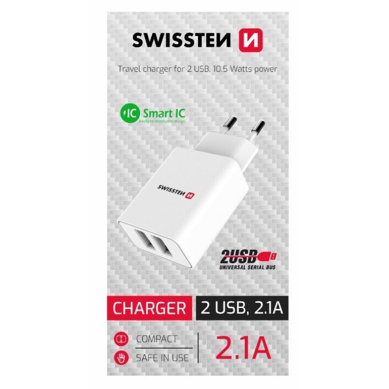 Síťový adaptér Swissten SMART IC 2x USB 2.1A - bílý